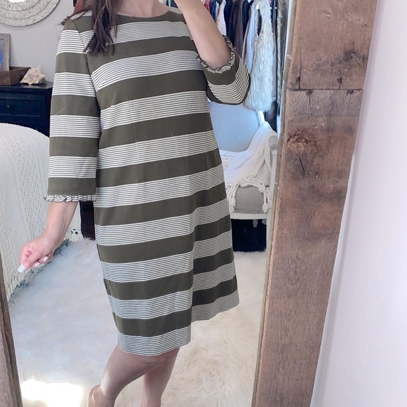 TALBOTS size 12 olive green striped shift dress - Picture 1 of 6